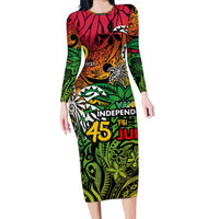 Personalized Vanuatu 45th Independence Anniversary Long Sleeve Bodycon Dress Melanesian Pattern Reggae DT02 Long Dress Art - Polynesian Pride