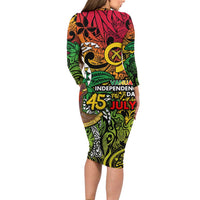 Personalized Vanuatu 45th Independence Anniversary Long Sleeve Bodycon Dress Melanesian Pattern Reggae DT02 - Polynesian Pride
