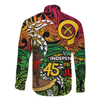 Personalized Vanuatu 45th Independence Anniversary Long Sleeve Button Shirt Melanesian Pattern Reggae - Polynesian Pride