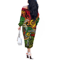 Personalized Vanuatu 45th Independence Anniversary Off The Shoulder Long Sleeve Dress Melanesian Pattern Reggae - Polynesian Pride