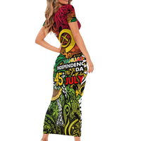Personalized Vanuatu 45th Independence Anniversary Short Sleeve Bodycon Dress Melanesian Pattern Reggae DT02 - Polynesian Pride