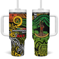 Vanuatu 45th Independence Anniversary Tumbler With Handle Melanesian Pattern Reggae DT02 One Size: 40 oz Art - Polynesian Pride