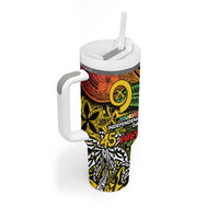 Vanuatu 45th Independence Anniversary Tumbler With Handle Melanesian Pattern Reggae DT02 - Polynesian Pride