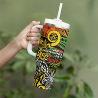 Vanuatu 45th Independence Anniversary Tumbler With Handle Melanesian Pattern Reggae DT02 - Polynesian Pride