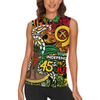 Personalized Vanuatu 45th Independence Anniversary Women Sleeveless Polo Shirt Melanesian Pattern Reggae - Polynesian Pride