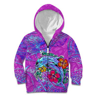 Personalized Dolphin Polynesia Kid Hoodie Hibiscus Tropical Wave - Purple Vibes
