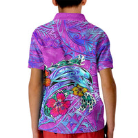 Dolphin Polynesia Kid Polo Shirt Hibiscus Tropical Wave - Purple Vibes DT02 - Polynesian Pride