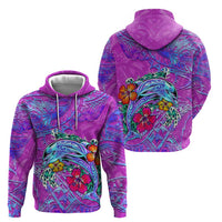 Personalized Dolphin Polynesia Zip Hoodie Hibiscus Tropical Wave - Purple Vibes