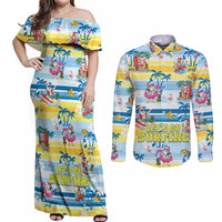 Surfing Christmas Couples Matching Off Shoulder Maxi Dress and Long Sleeve Button Shirt Tropical Santa Let's Go Surfing DT02 Art - Polynesian Pride