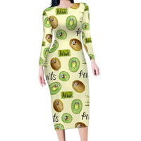 Kiwi Cute Humorous Family Matching Long Sleeve Bodycon Dress and Hawaiian Shirt New Zealand Fruit