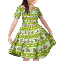 New Zealand Kiwi Fruit Witty Kiwi Bird Family Matching Puletasi and Hawaiian Shirt DT02 Daughter's Dress Green - Polynesian Pride
