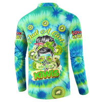 Just a Girl Who Loves Kiwis Button Sweatshirt New Zealand Tie Dye