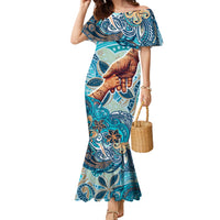 Hand In Hand Father's Day Polynesian Family Matching Mermaid Dress and Hawaiian Shirt Tribal Flower Pattern