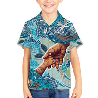 Hand In Hand Father's Day Polynesian Family Matching Off The Shoulder Long Sleeve Dress and Hawaiian Shirt Tribal Flower Pattern