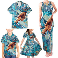 Hand In Hand Father's Day Polynesian Family Matching Tank Maxi Dress and Hawaiian Shirt Tribal Flower Pattern