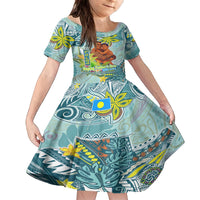 Palau Father's Day Polynesia Family Matching Puletasi and Hawaiian Shirt Dad and Son DT02 Daughter's Dress Blue - Polynesian Pride