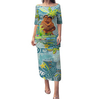 Palau Father's Day Polynesia Family Matching Puletasi and Hawaiian Shirt Dad and Son DT02 Mom's Dress Blue - Polynesian Pride