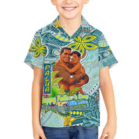 Palau Father's Day Polynesia Family Matching Puletasi and Hawaiian Shirt Dad and Son DT02 Son's Shirt Blue - Polynesian Pride