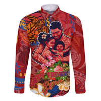 Happy Father's Day French Polynesia Family Matching Summer Maxi Dress and Hawaiian Shirt Family Turtle Hibiscus DT02 Dad's Shirt - Long Sleeve Red - Polynesian Pride