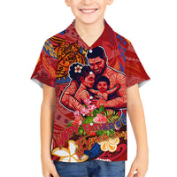 Happy Father's Day French Polynesia Family Matching Summer Maxi Dress and Hawaiian Shirt Family Turtle Hibiscus DT02 Son's Shirt Red - Polynesian Pride
