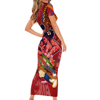 Happy Father's Day French Polynesia Short Sleeve Bodycon Dress Family Turtle Hibiscus DT02 - Polynesian Pride