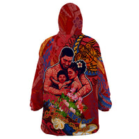 Happy Father's Day French Polynesia Wearable Blanket Hoodie Family Turtle Hibiscus