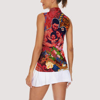 Happy Father's Day French Polynesia Women Sleeveless Polo Shirt Family Turtle Hibiscus DT02 - Polynesian Pride