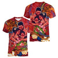 Happy Father's Day French Polynesia Women V-Neck T-Shirt Family Turtle Hibiscus DT02 - Polynesian Pride