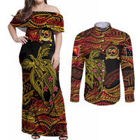 Papua New Guinea 50th Independence Day Couples Matching Off Shoulder Maxi Dress and Long Sleeve Button Shirt Culture Spirit and Sovereignty DT02 Art - Polynesian Pride