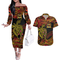 Papua New Guinea 50th Independence Day Couples Matching Off The Shoulder Long Sleeve Dress and Hawaiian Shirt Culture Spirit and Sovereignty