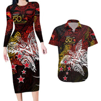 PNG 1975 - 2025 Couples Matching Long Sleeve Bodycon Dress and Hawaiian Shirt Papua New Guinea 50th Independence Anniversary DT02 Art - Polynesian Pride
