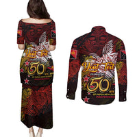 PNG 1975 - 2025 Couples Matching Puletasi and Long Sleeve Button Shirt Papua New Guinea 50th Independence Anniversary DT02 - Polynesian Pride