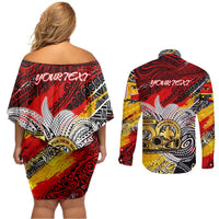 Papua New Guinea 50th Independence Day Couples Matching Off Shoulder Short Dress and Long Sleeve Button Shirt Celebrate Our History, Inspire Our Future DT02 - Polynesian Pride