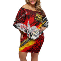 Papua New Guinea 50th Independence Day Family Matching Off Shoulder Short Dress and Hawaiian Shirt Celebrate Our History, Inspire Our Future