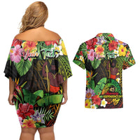45th Anniversary of Freedom Vanuatu Couples Matching Off Shoulder Short Dress and Hawaiian Shirt Island Pride Cultural Power Pacific Unity