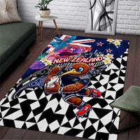 Kiwi New Zealand Rugby Area Rug Kiwis Mascot Tropical Pattern