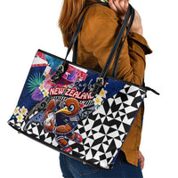 Kiwi New Zealand Rugby Leather Tote Bag Kiwis Mascot Tropical Pattern