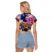 Personalized Kiwi New Zealand Rugby Raglan Cropped T Shirt Kiwis Mascot Tropical Pattern