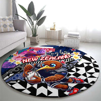 Kiwi New Zealand Rugby Round Carpet Kiwis Mascot Tropical Pattern