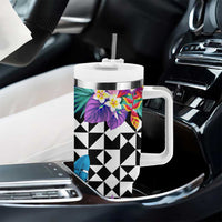 Kiwi New Zealand Rugby Tumbler With Handle Kiwis Mascot Tropical Pattern