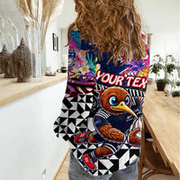 Personalized Kiwi New Zealand Rugby Women Casual Shirt Kiwis Mascot Tropical Pattern DT02 - Polynesian Pride