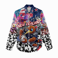 Personalized Kiwi New Zealand Rugby Women Casual Shirt Kiwis Mascot Tropical Pattern DT02 - Polynesian Pride