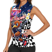 Personalized Kiwi New Zealand Rugby Women Sleeveless Polo Shirt Kiwis Mascot Tropical Pattern DT02 - Polynesian Pride