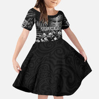 Personalized All Black Brothers Rugby Family Matching Tank Maxi Dress and Hawaiian Shirt New Zealand Maori Haka DT02 Daughter's Dress Black - Polynesian Pride
