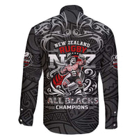 All Black NZL Rugby Champions Family Matching Off Shoulder Maxi Dress and Hawaiian Shirt Maori Warrior