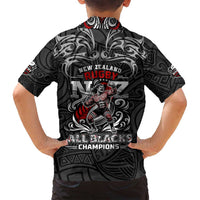 All Black NZL Rugby Champions Family Matching Puletasi and Hawaiian Shirt Maori Warrior DT02 - Polynesian Pride