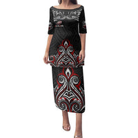 All Black NZL Rugby Champions Family Matching Puletasi and Hawaiian Shirt Maori Warrior DT02 Mom's Dress Black - Polynesian Pride