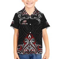 All Black NZL Rugby Champions Family Matching Short Sleeve Bodycon Dress and Hawaiian Shirt Maori Warrior DT02 Son's Shirt Black - Polynesian Pride