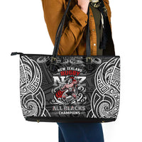 All Black NZL Rugby Champions Leather Tote Bag Maori Warrior DT02 - Polynesian Pride