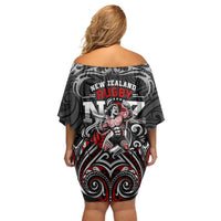 All Black NZL Rugby Champions Off Shoulder Short Dress Maori Warrior DT02 - Polynesian Pride